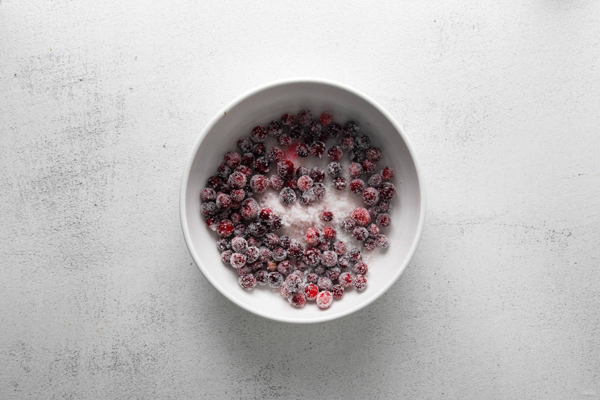 a bowl of sugared cranberries