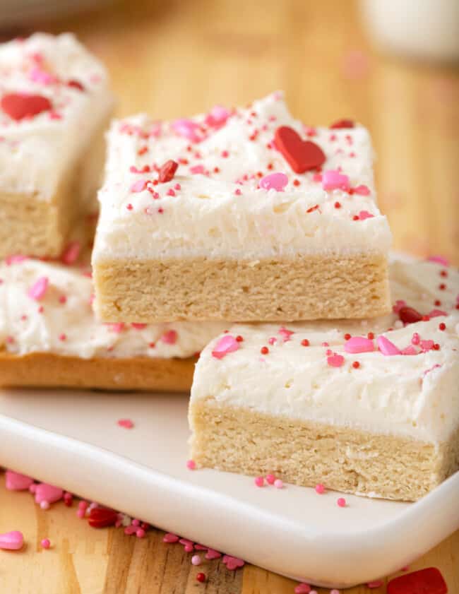 valentine's day bars on a white plate.