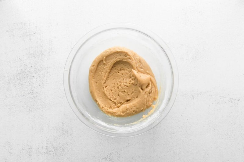 cookie dough in a glass bowl.