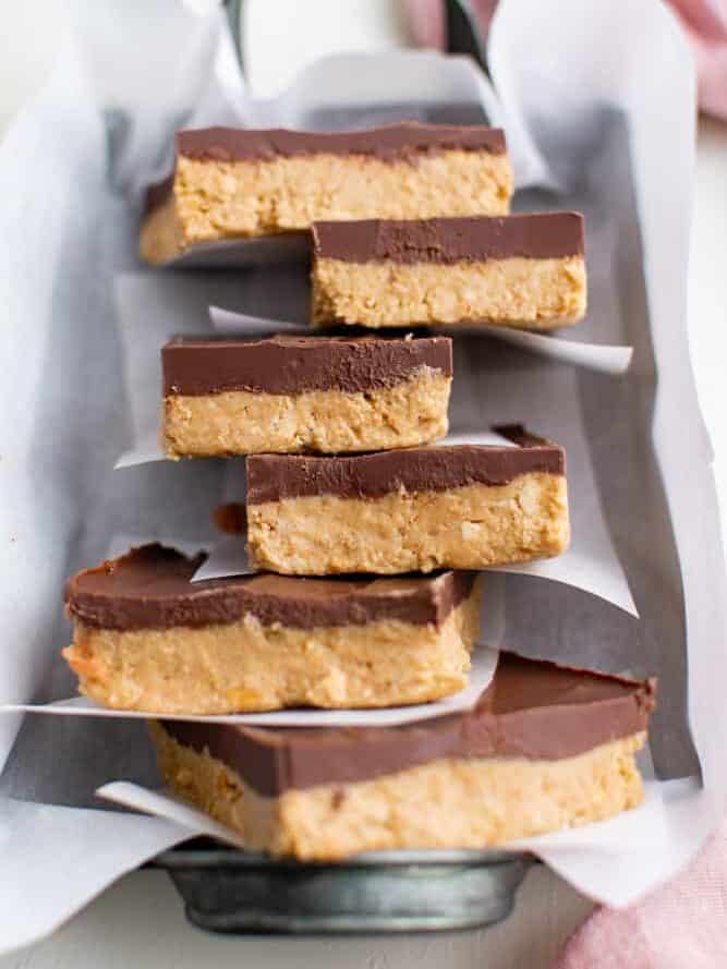 a stack of peanut butter bars