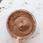 chocolate pound cake batter in a glass bowl.