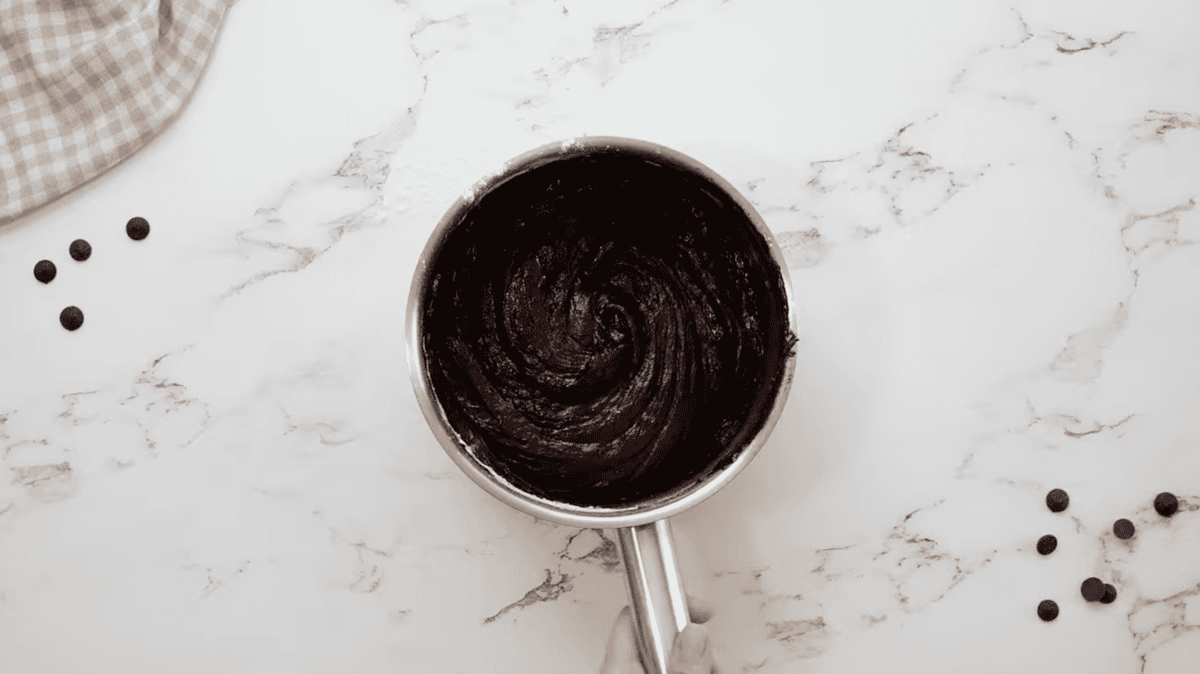 brownie batter in a saucepan.