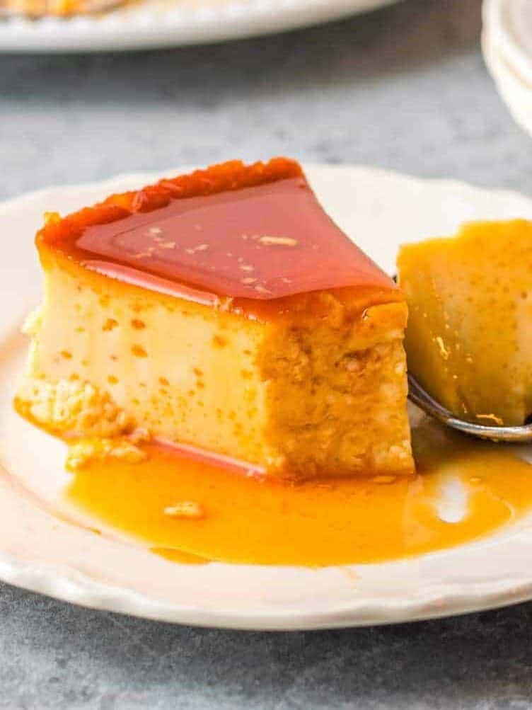 slice of flan with bite out