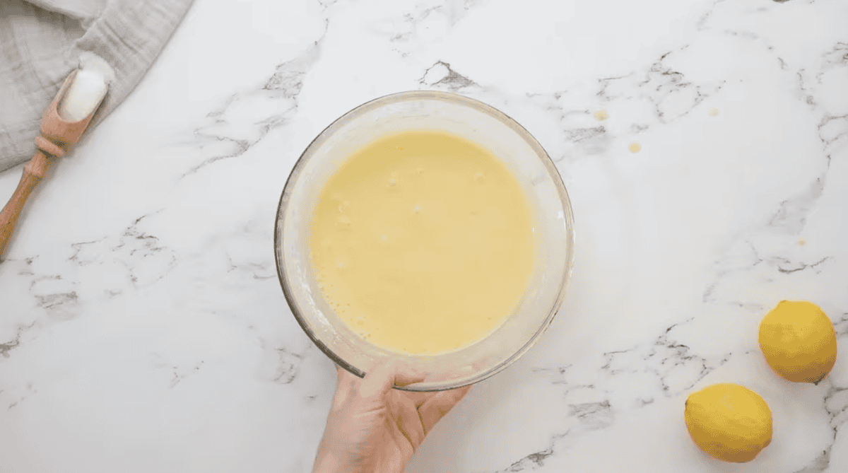 creamy lemon curd in a glass bowl.