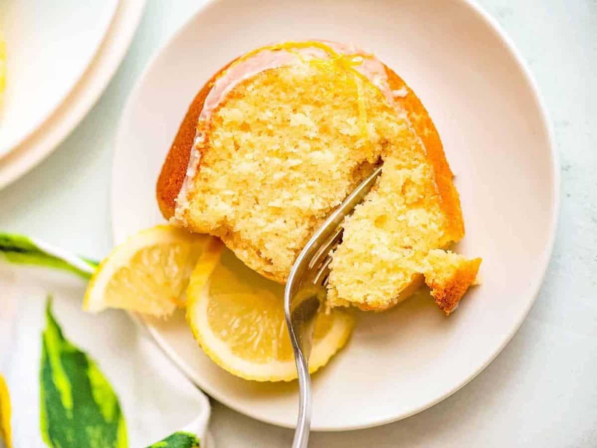 slice of iced lemon bundt cake