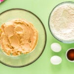 creamed butter and sugar in a glass bowl.