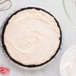 peppermint pie in a chocolate pie crust.