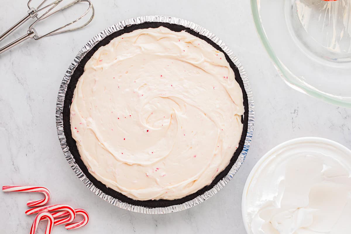 peppermint pie in a chocolate pie crust.