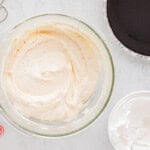 peppermint pie filling in a glass bowl.