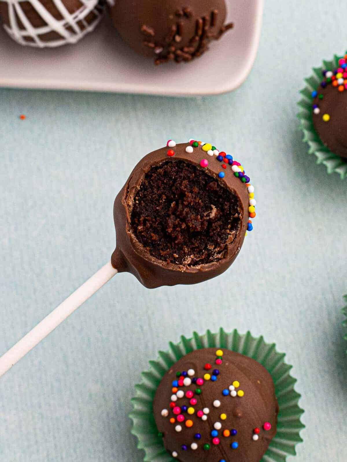 bite out of chocolate cake pop