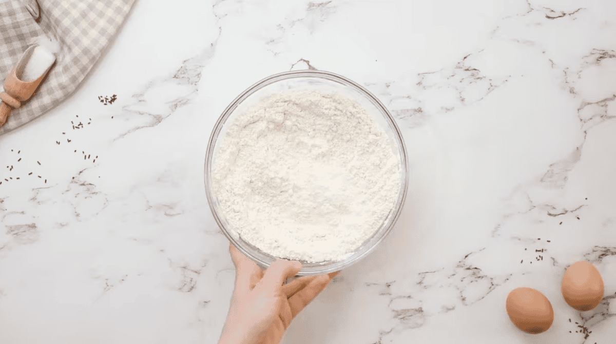 flour in a glass bowl.