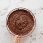 devil's food cake batter in a glass bowl.