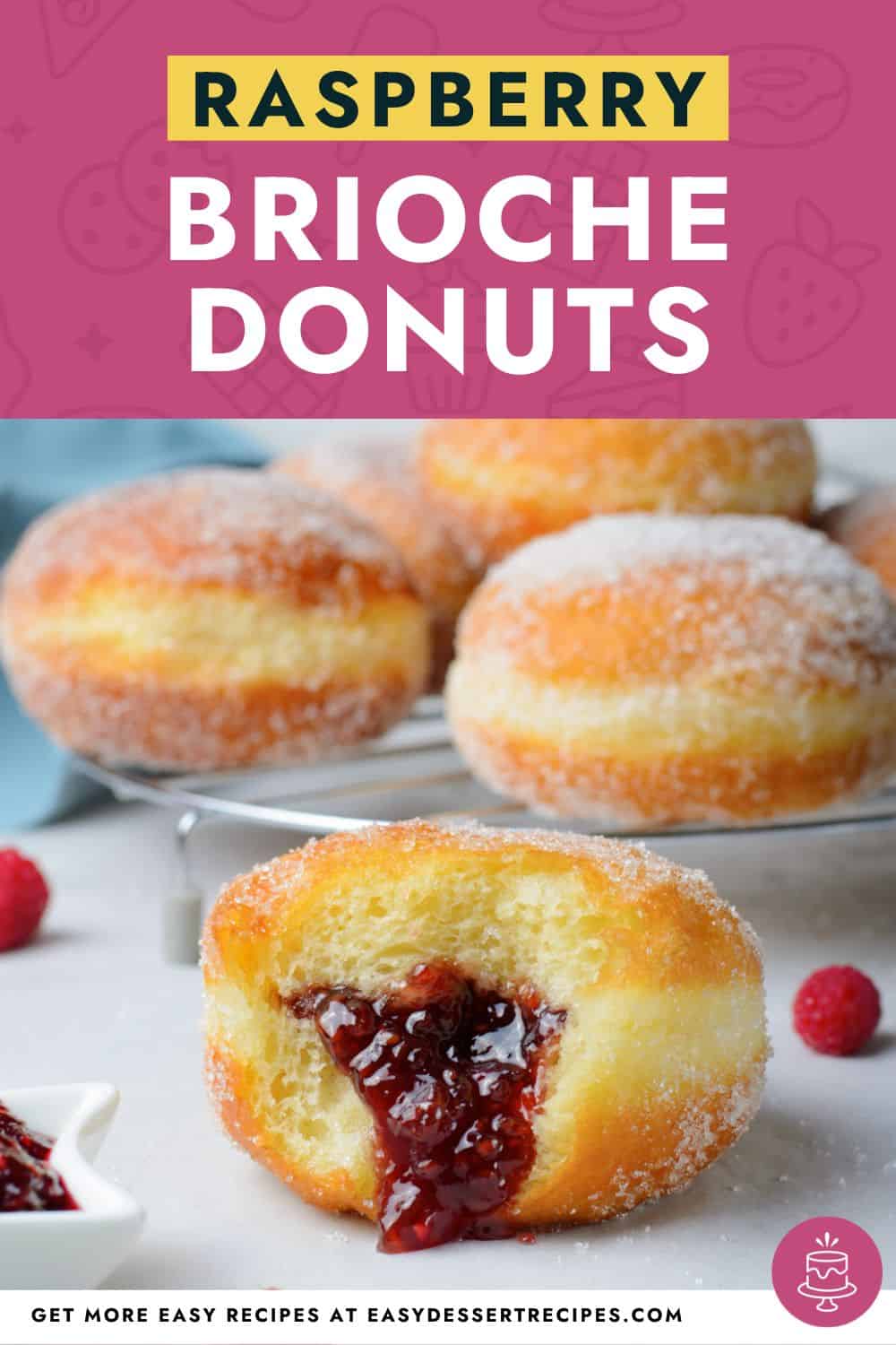 Raspberry brioche donuts with raspberry jam.