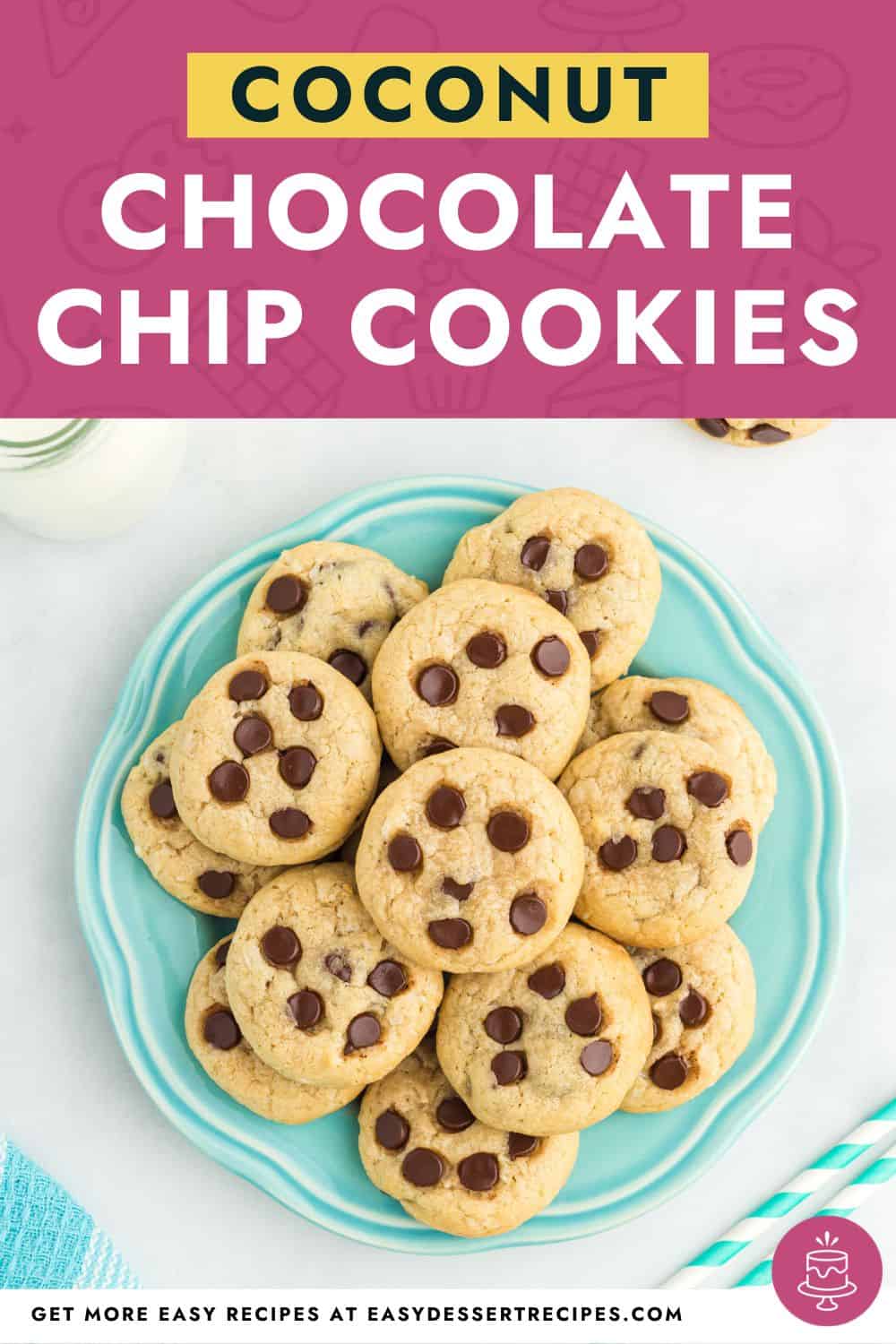 Coconut chocolate chip cookies on a plate.