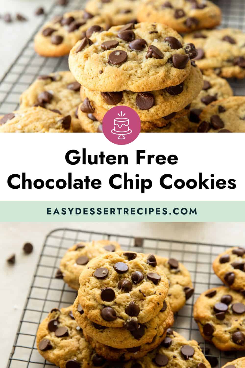 Gluten free chocolate chip cookies on a cooling rack.