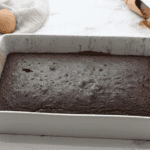 baked chocolate cake in a baking pan.