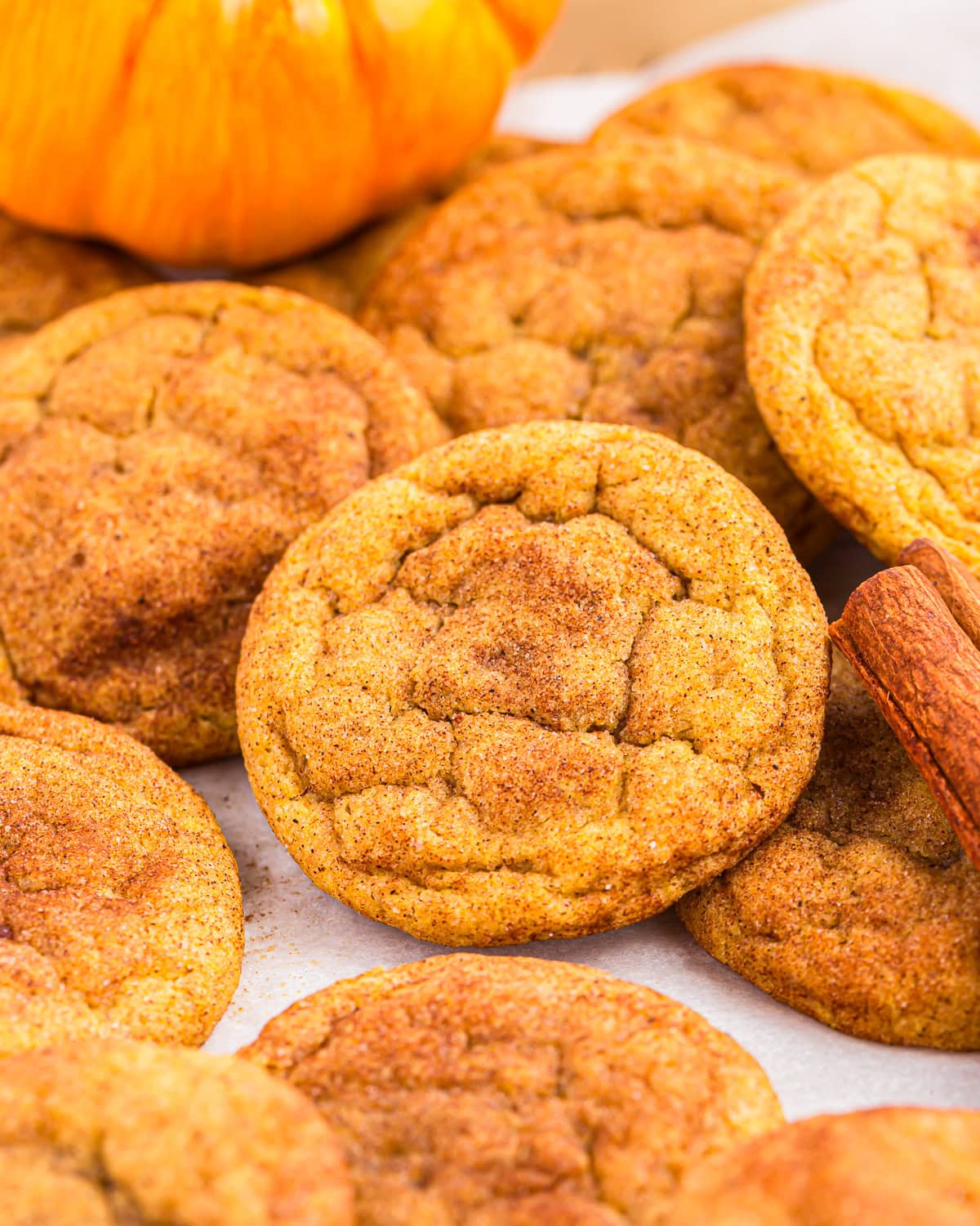 a pile of pumpkin snickerdoodle cookies.