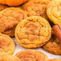 a pile of pumpkin snickerdoodle cookies.