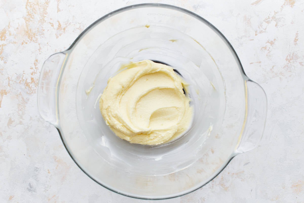 Frosting in a mixing bowl.