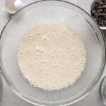 Wet ingredients in a mixing bowl.