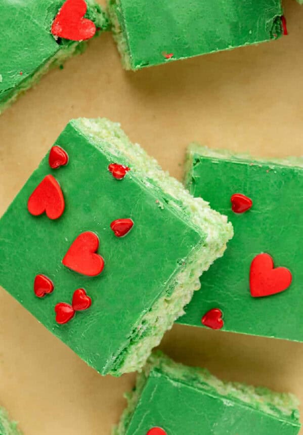 grinch rice krispie treats with hearts