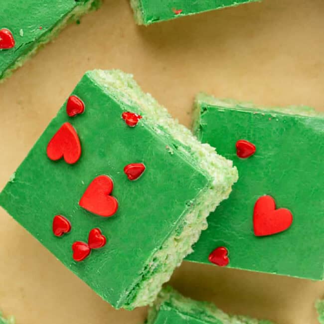 grinch rice krispie treats with hearts