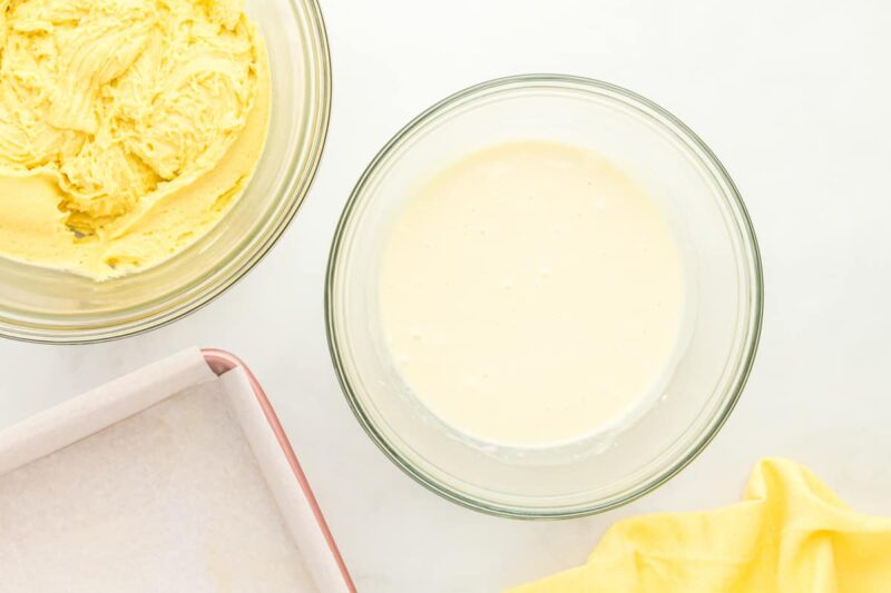 cream cheese filling in a glass bowl.