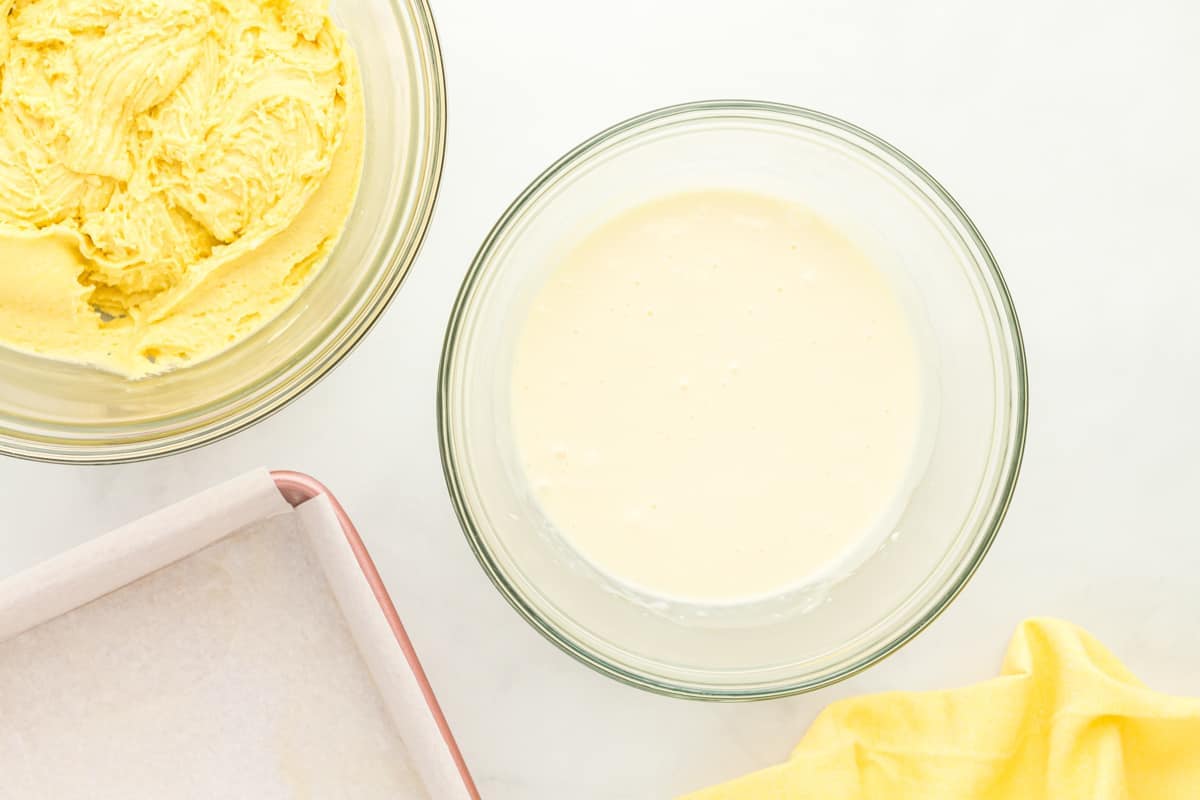 cream cheese filling in a glass bowl.