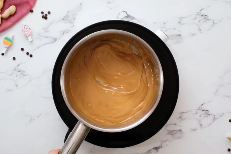 melted creamy peanut butter and butter in a saucepan.