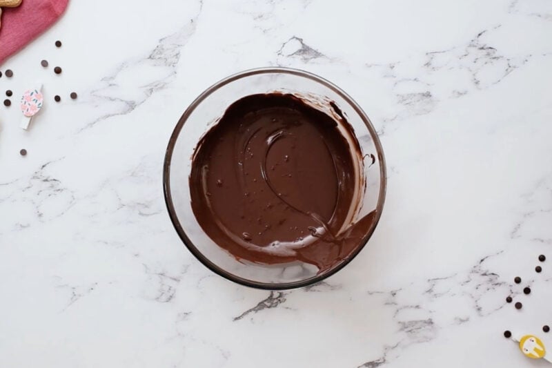 melted chocolate in a glass bowl.