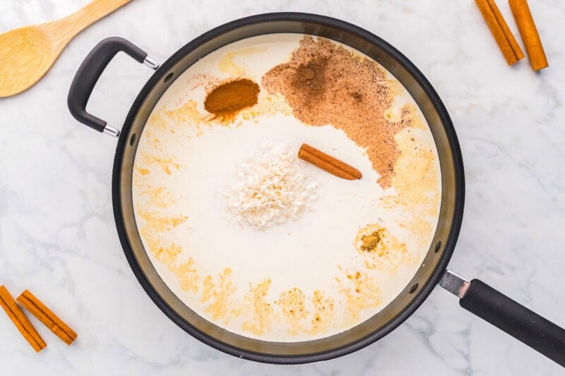 milk, cream, and spices in a saucepan.