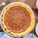 freshly-baked german chocolate pie in a pie pan.