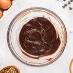 melted chocolate in a glass bowl.