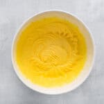 banana pudding mixture in a white bowl.