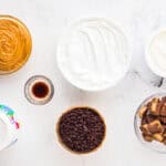 portioned ingredients for peanut butter fluff in individual containers.