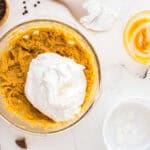 folding whipped topping into peanut butter fluff.