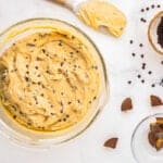 peanut butter fluff in a glass bowl.