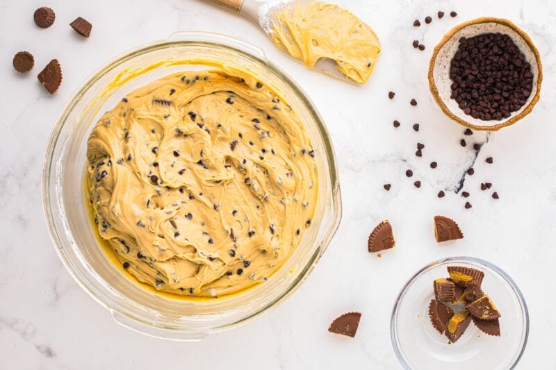 peanut butter fluff in a glass bowl.
