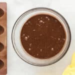 brownie batter in a glass bowl.
