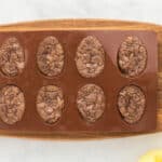 baked brownies in a silicone egg-shaped mold.