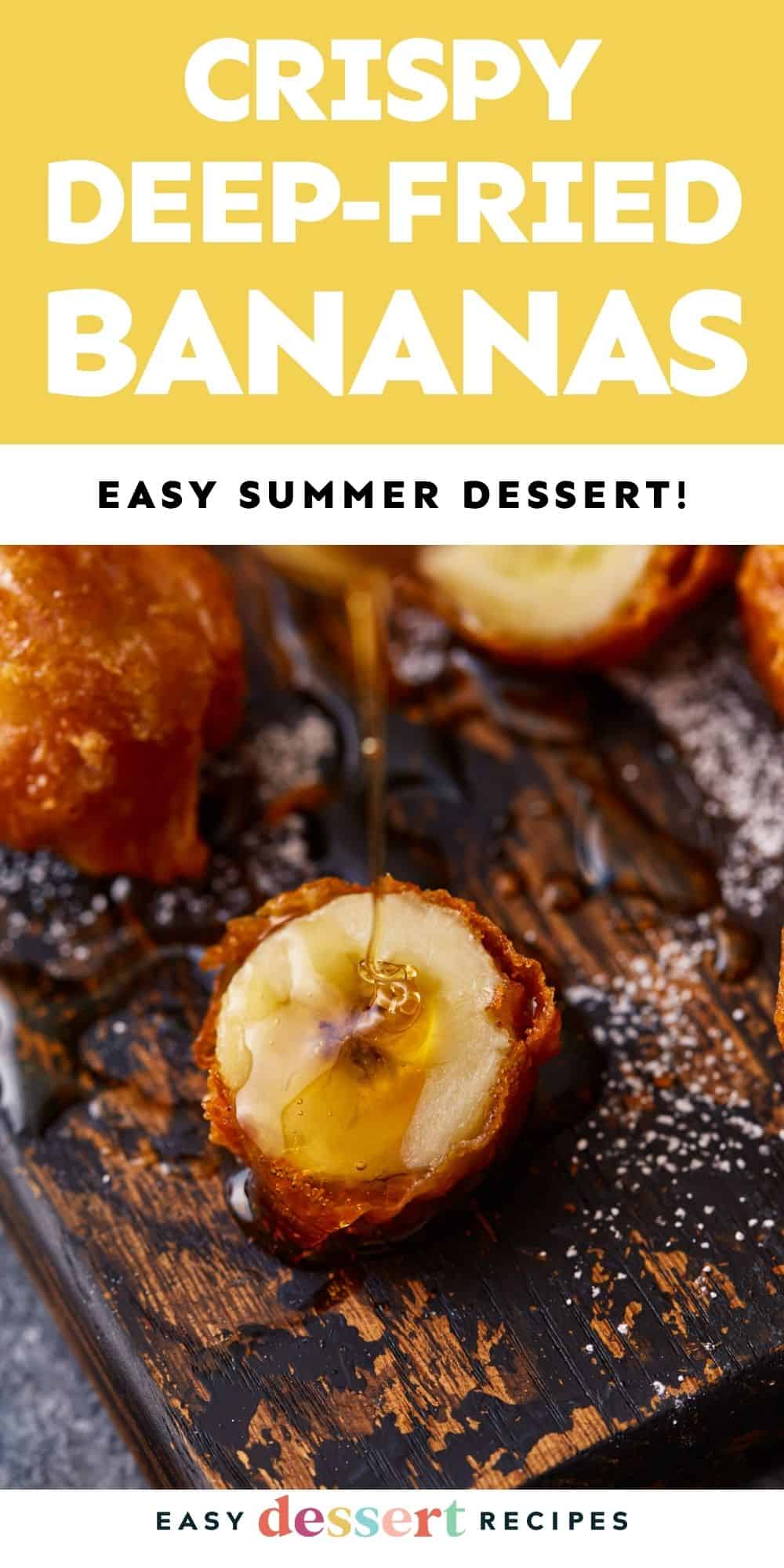 Pinterest graphic. Fried bananas with text overlay.