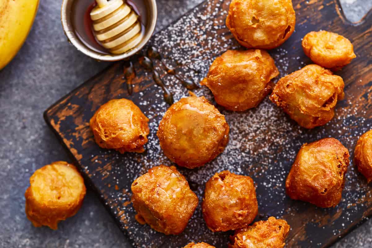 Fried bananas drizzled with honey.