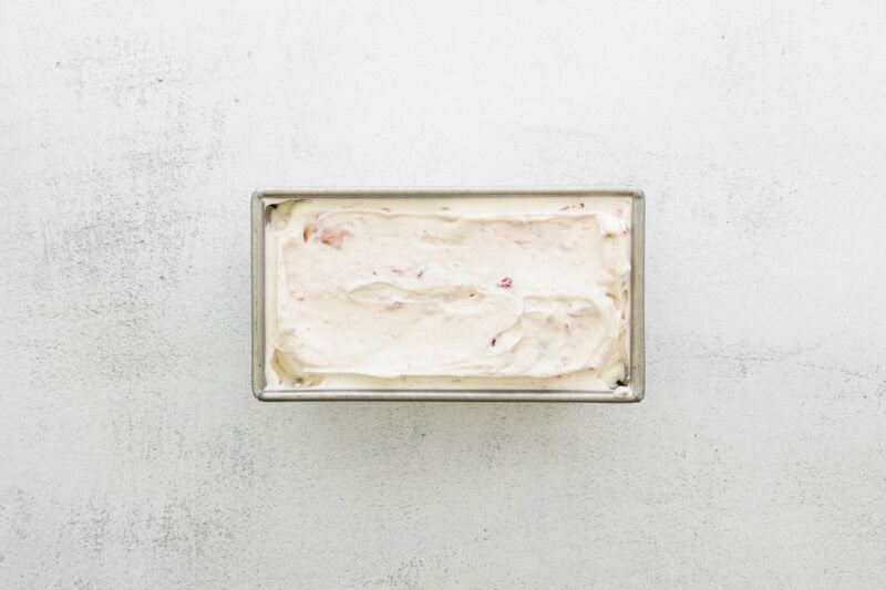 Ice cream in a loaf tin ready to eat.