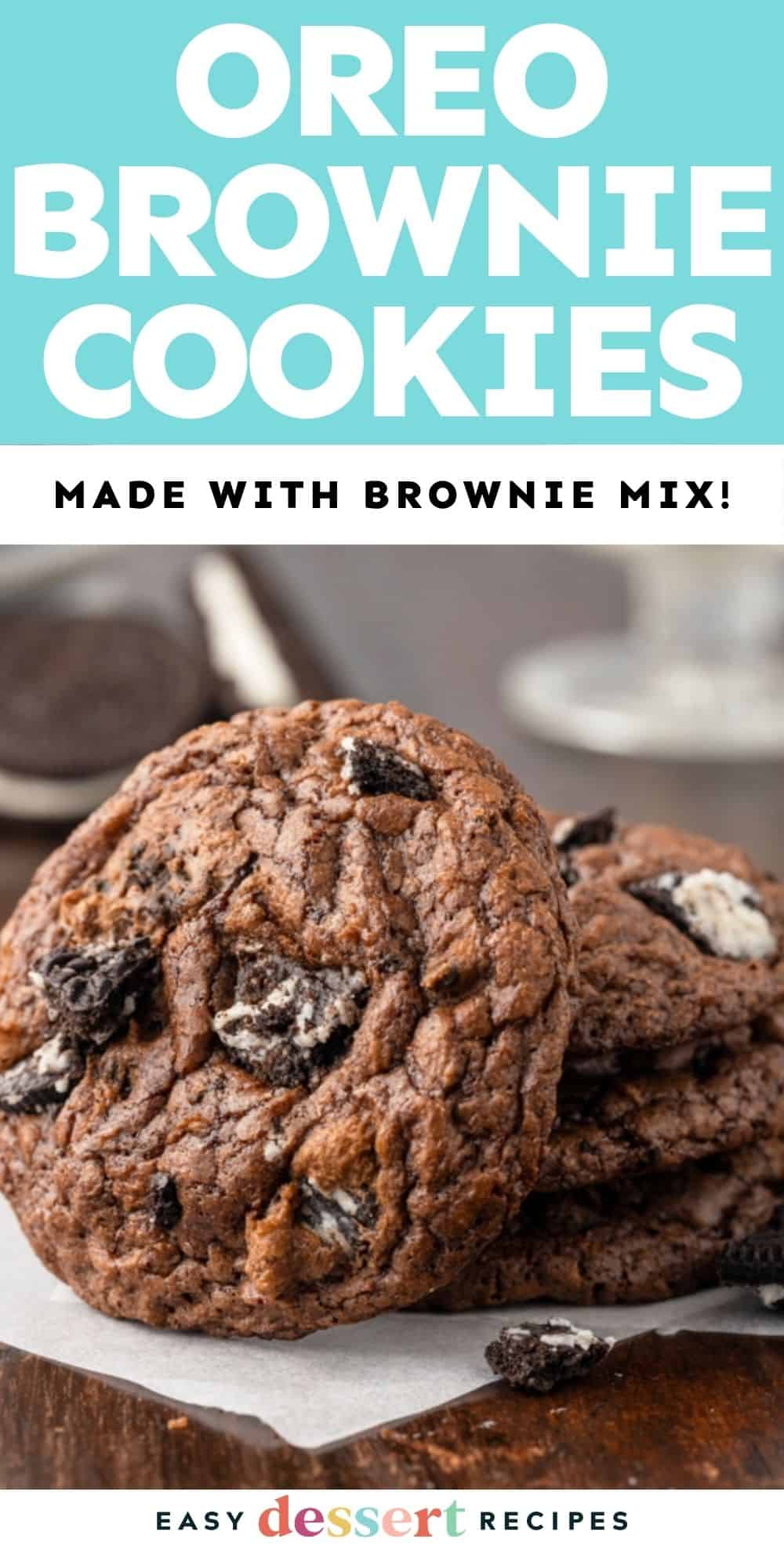 Pinterest graphic. Oreo brownie mix cookies.