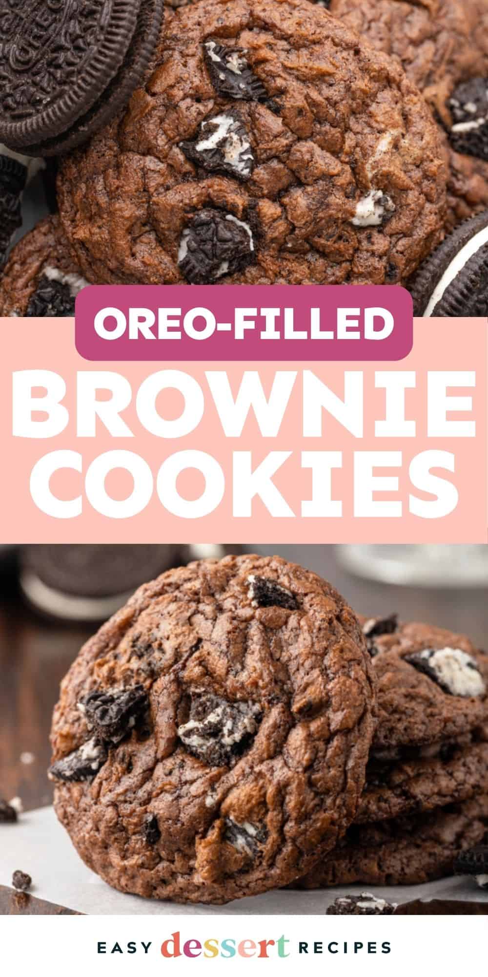Pinterest graphic. Oreo brownie mix cookies.