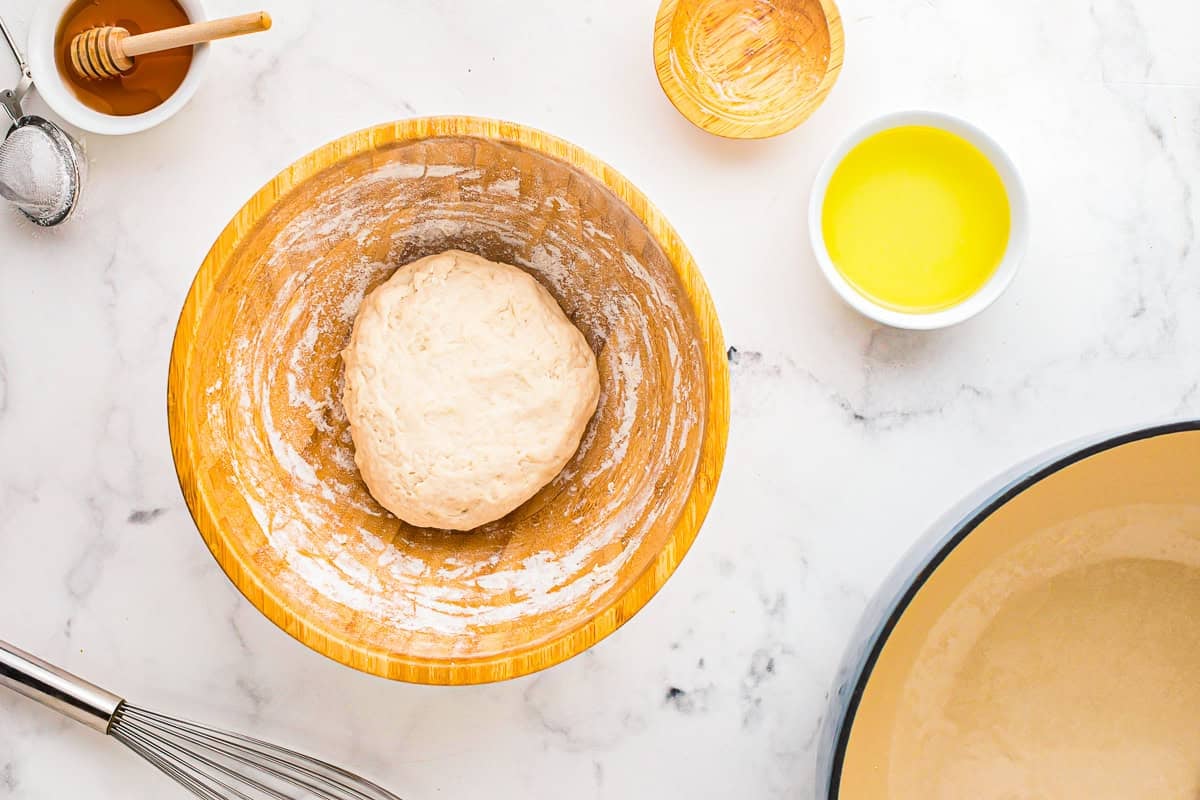 The dough in a bowl after mixing.