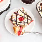 A slice of banana split sundae cake.