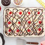 Cake frosted with toppings.