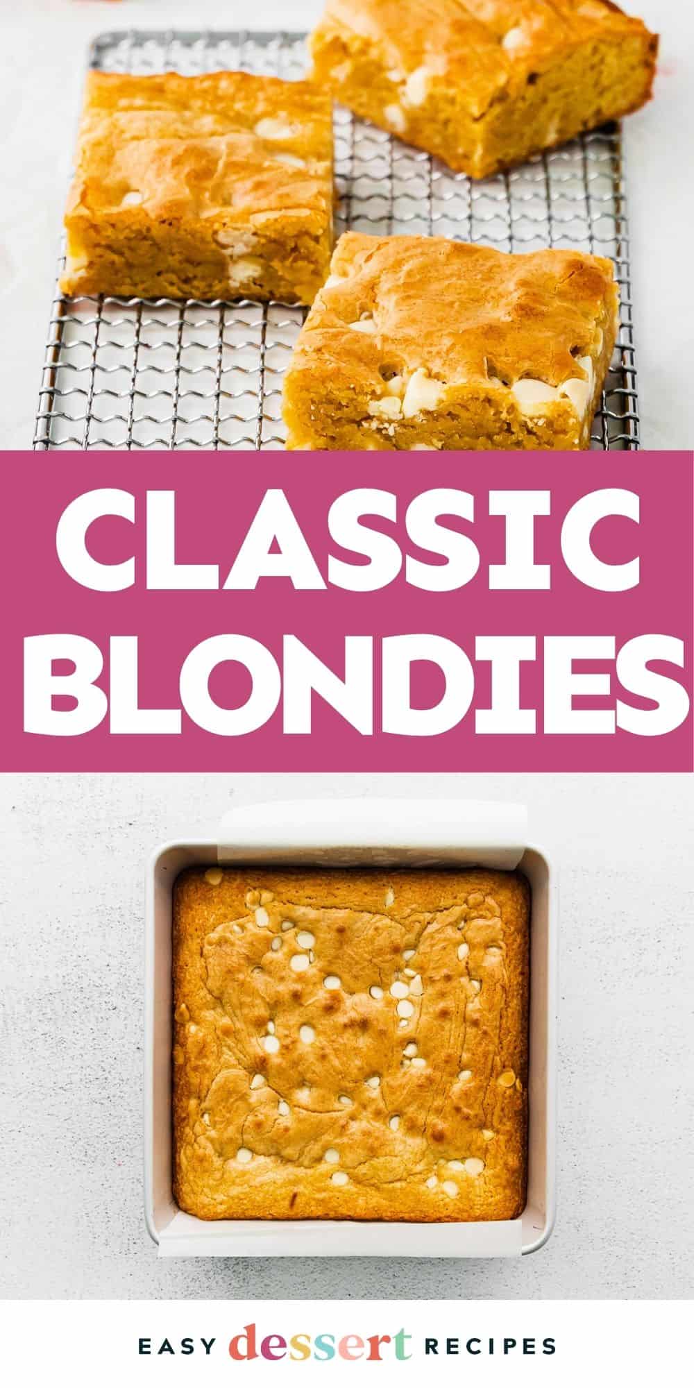 Pinterest graphic. Blondies with text overlay.