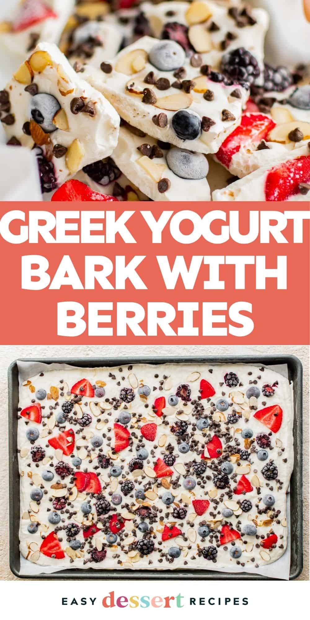 Pinterest graphic. Frozen yogurt bark with text overlay.